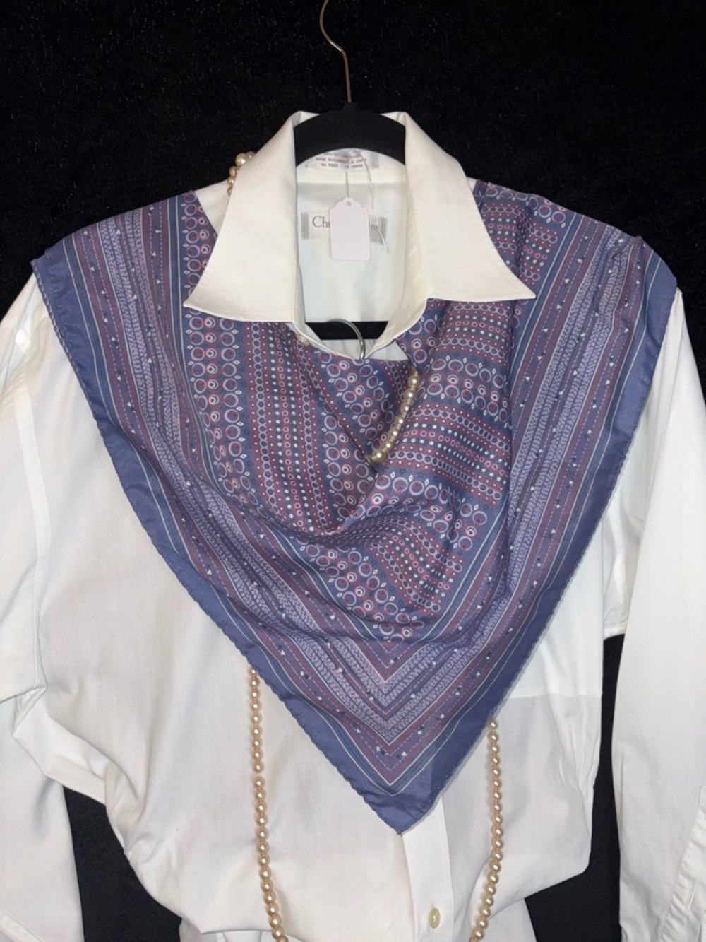 Women Square Neck Scarf Lavender Geometric Print OS Vintage Glam EUC Boho Chic
